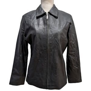 VTG Golden Bear Cisco 10th Anniversary Embroidered Womens Black Leather Jacket S